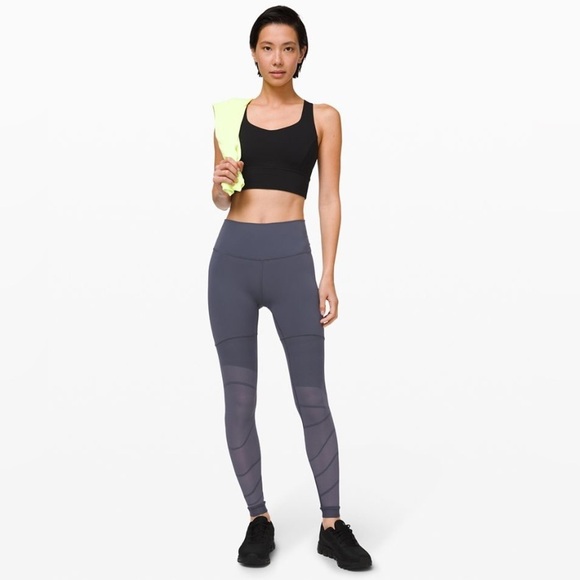 Lululemon Sheer Will HR Pulse Tight in Stone Blue Gray Mesh Legging Size 4 - Picture 2 of 11